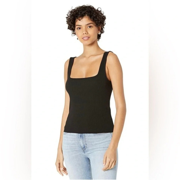Anthropologie Avec Les Filles NWT Ribbed Black Square Neck Tank Top Sz Small S - Picture 1 of 8